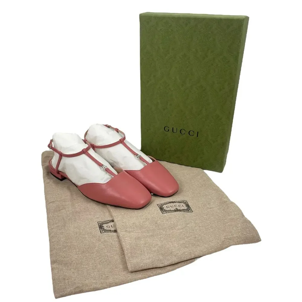 Gucci Double GG T Strap Patent Leather Ballet Flat Pink Size 39.5 - Picture 3 of 14
